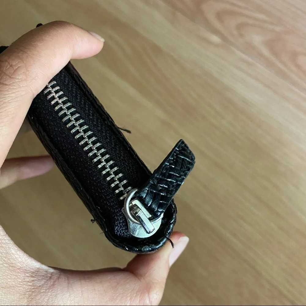 Black Faux Leather Zipper Continental Wallet